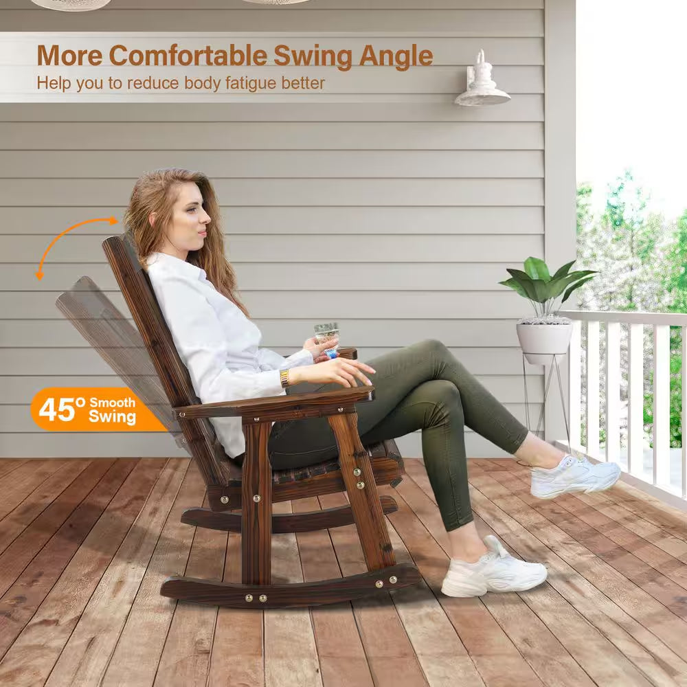 Rustic Heavy Duty 600 Lbs. Wood Outdoor Rocking Chair with Ergonomic Design for Garden, Yard, Patio