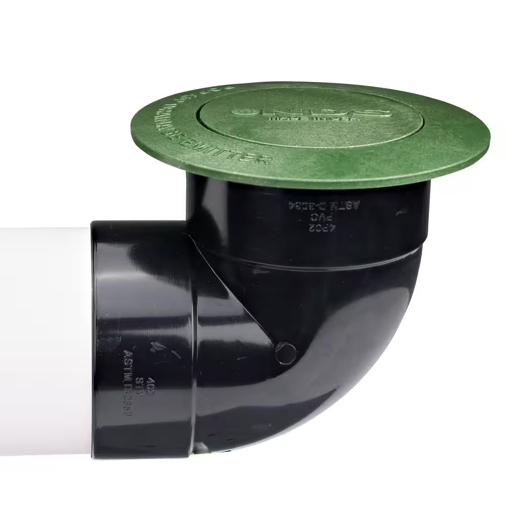 Pop-Up Drainage Emitter with Elbow for 4 In. Drain Pipes, Green Plastic