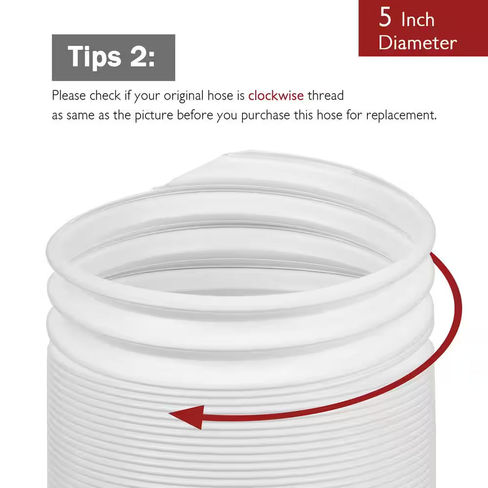 5 In. X 6.5 Ft. Non-Insulated Flexible Exhaust Hose for Portable Air Conditioner, Clockwise