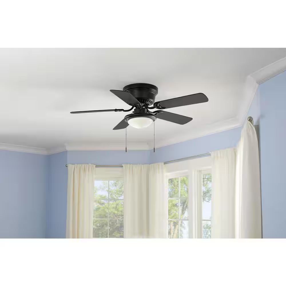 Hugger 44 In. LED Indoor Matte Black Ceiling Fan with Light Kit