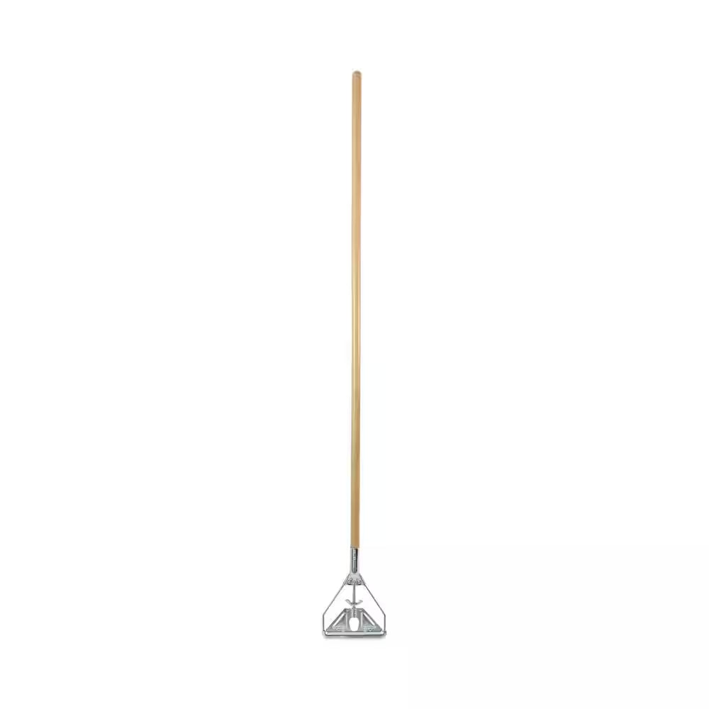 62 In. Natural Wooden Mop Handle and Screw Clamp Metal Head