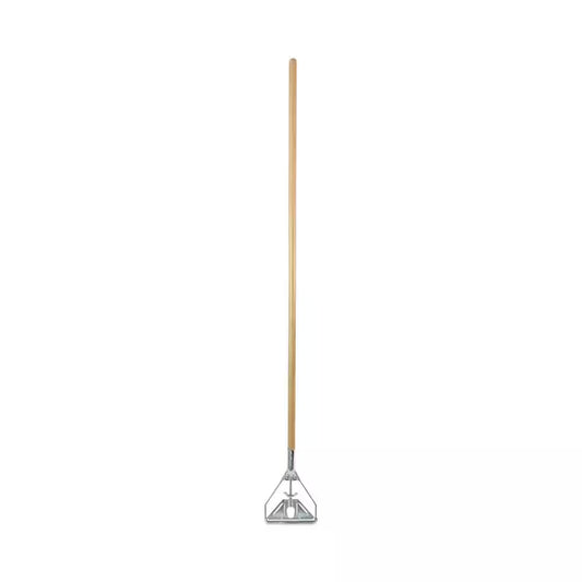 62 In. Natural Wooden Mop Handle and Screw Clamp Metal Head