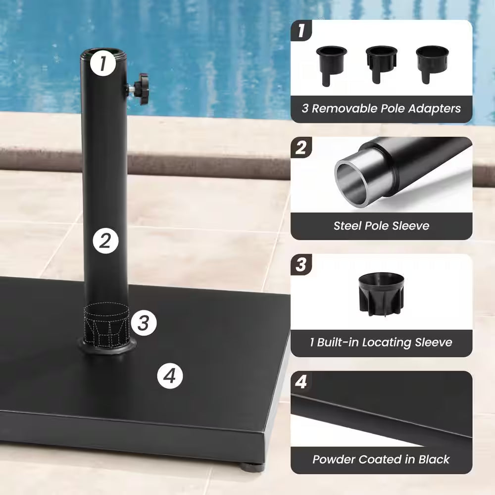 40 Lbs. Concrete Patio Umbrella Base in Black Weighted Outdoor Market Umbrella Stand Fits Umbrella Poles 1.37 - 1.9 In.