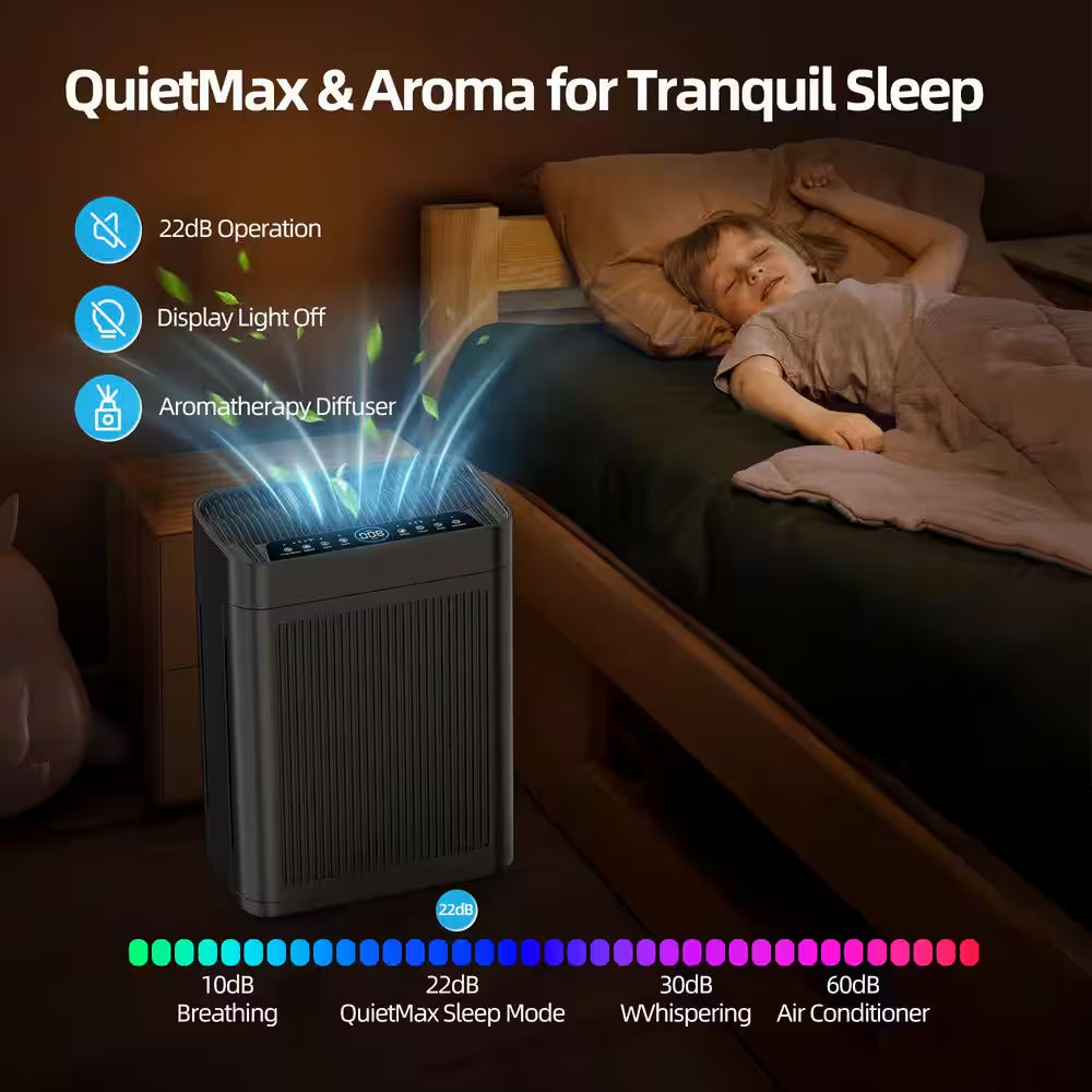 3000 Sq. Ft. Black HEPA Personal Room Air Purifier with Smart Controls and Whisper-Quiet, Air Quality Monitoring