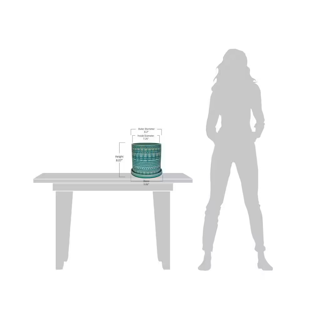 8 In. Dia Aqua Seven Seas Cylinder Ceramic Planter