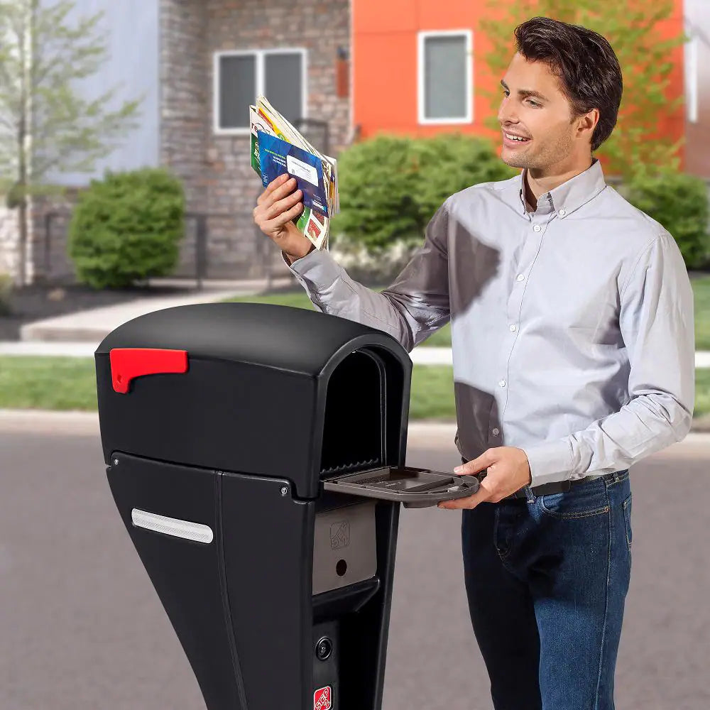Combo Set Post Mailmaster Streamline Large Resin Overpost Mailbox and Post Combo Blac ...