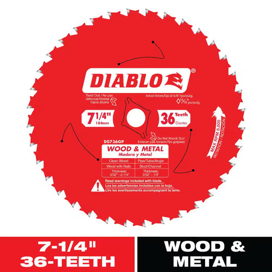 7-1/4In. X 36-Tooth Carbide Circular Saw Blade for Wood and Metal