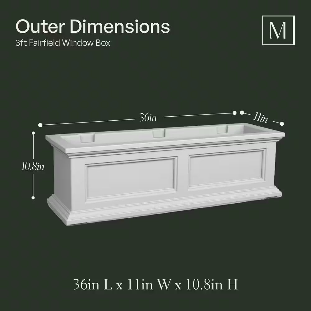 Fairfield 36 In. X 11 In. Self-Watering White Polyethylene Window Box