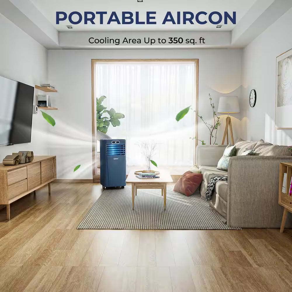 8000BTU (ASHRAE) 5000 BTU (DOE) Portable Air Conditioner Cools 220 Sq. Ft. with Remote Control in Blue