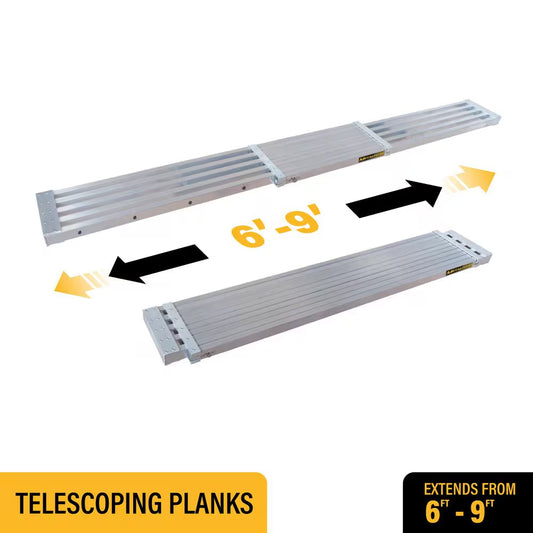 Telescopic Aluminum Plank Board, 6 to 9-Ft. Adjustable Work Platform for Step Ladders and Sawhorses