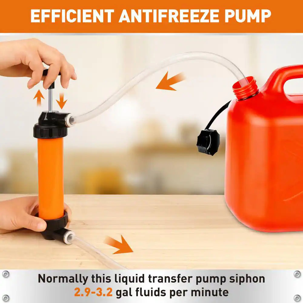 Manual Plastic Siphon Transfer Pump Kit with Hoses Air Pressure Hose for Gas Oil Water Portable Fluid Drainage
