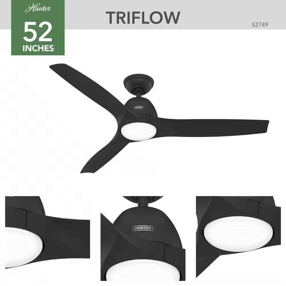 Triflow 52 In. LED Indoor/Outdoor Matte Black Ceiling Fan with Light Kit and Remote Included