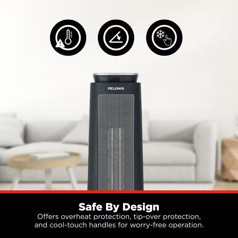 1500-Watt 23 In. Digital Tower Indoor Ceramic Heater Quiet Operation W/ Safety Overheat Protection and Fan Mode in Black