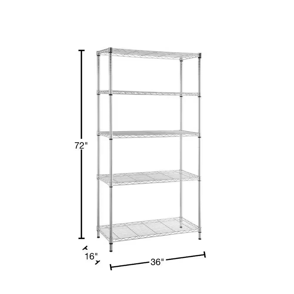 5-Tier Steel Wire Shelving Unit in Chrome (36 In. W X 72 In. H X 16 In. D)