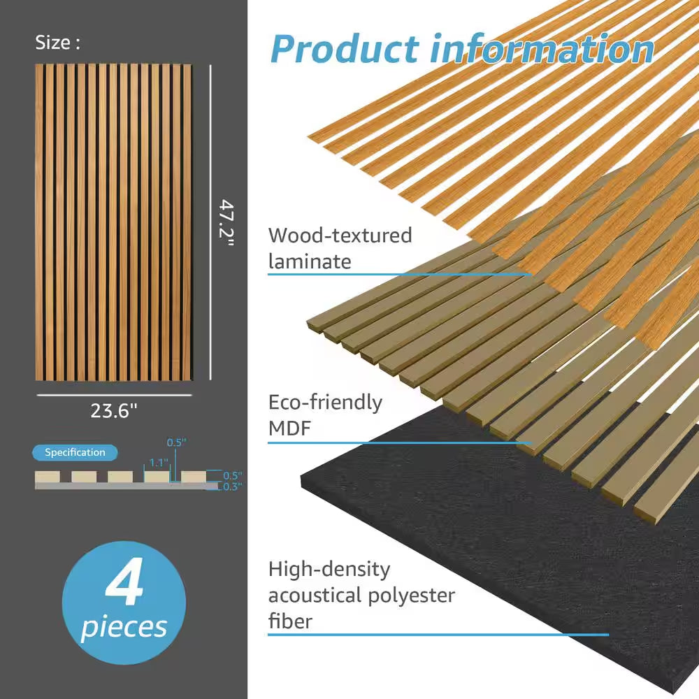 0.83 In. X 2 Ft. X 4 Ft. Dark Oak Slat MDF Acoustic Decorative Wall Paneling, 3D Sound Absorbing Panel(31 Sq. Ft./Case)