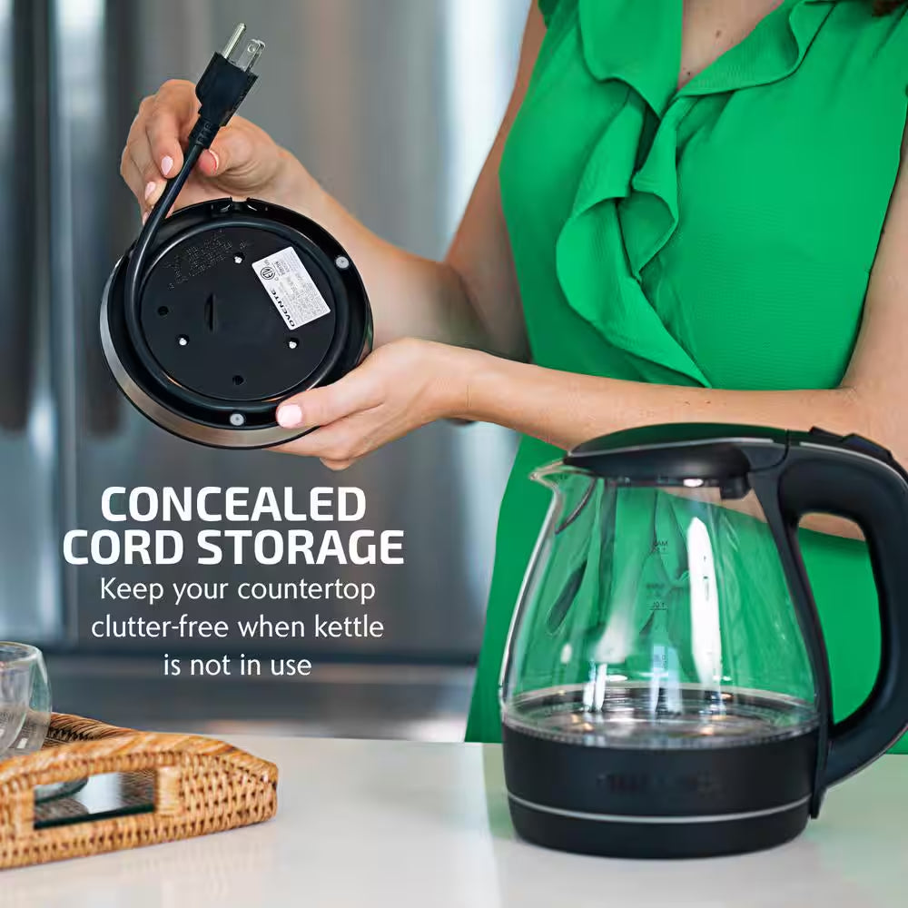 Illuminated 6.5-Cup Black Electric Kettle with Filter, Fast Heating and Auto-Shut Off