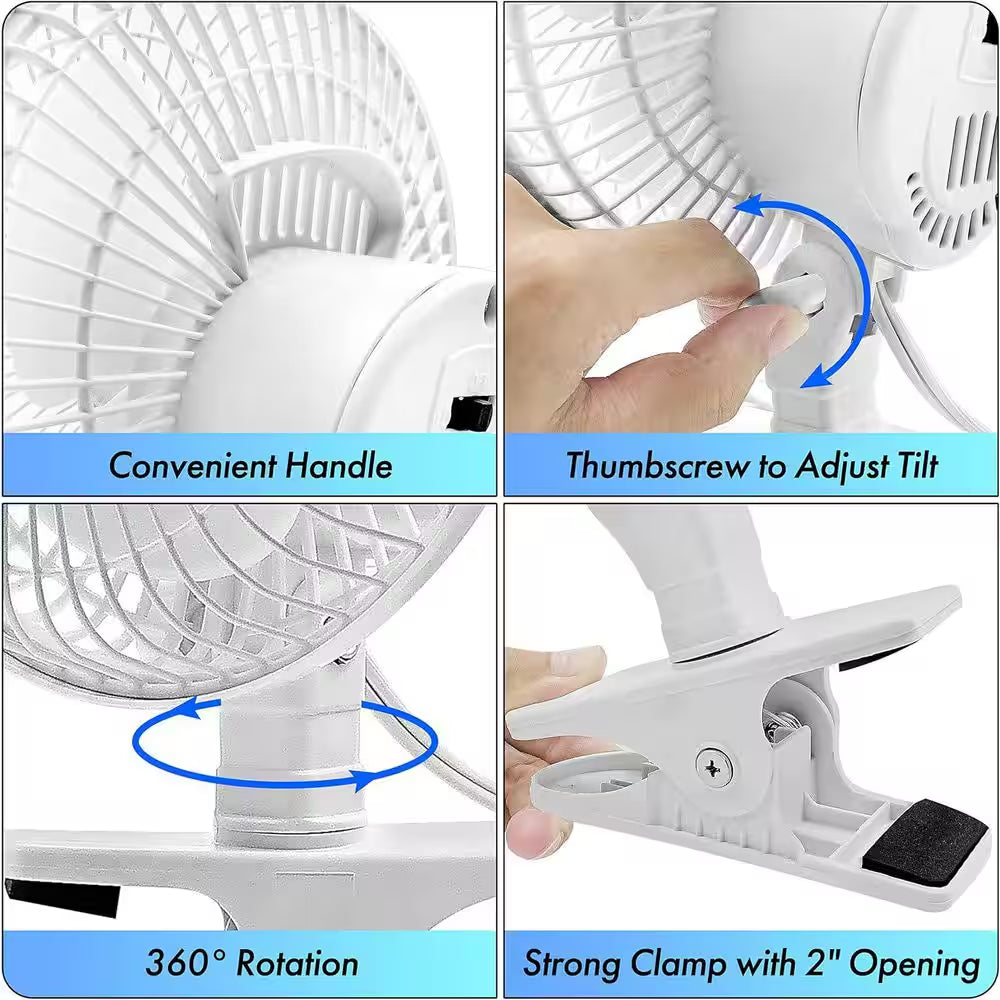 6 In. Quiet Portable Indoor 2-Speed Desk Fan with Clip and Fully Adjustable Tilt in White