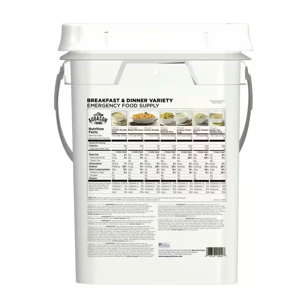Breakfast and Dinner Variety Pail Emergency Food Supply 13 Varieties 4-Gallon Pail 25 Year Shelf Life