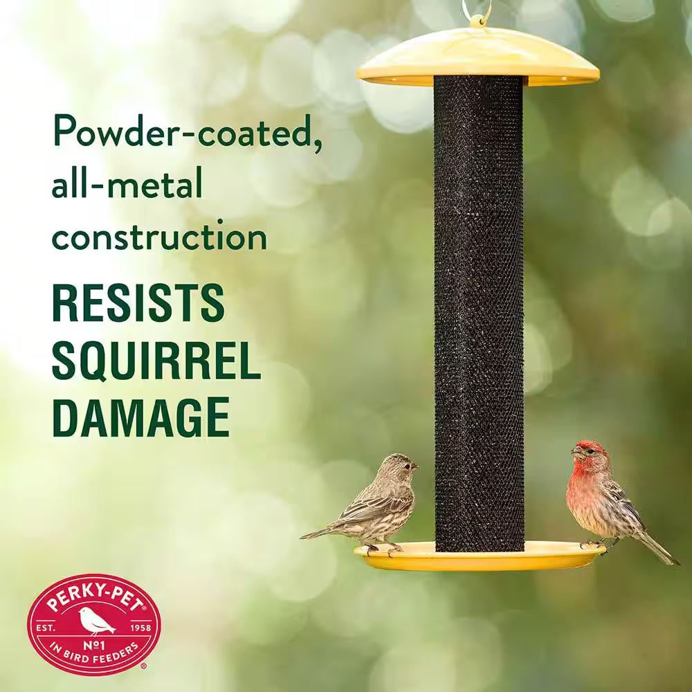 Straight Sided Yellow Metal Hanging Seed Feeder for Finch Bird-1.5 Lb. Capacity