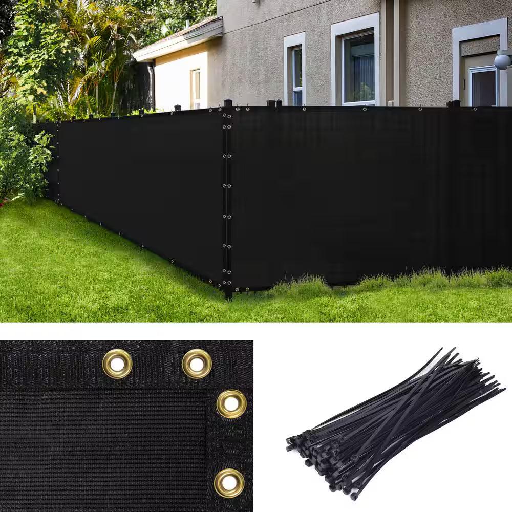 4 Ft. H X 50 Ft. W Black Fence Outdoor Privacy Screen with Black Edge Bindings and Grommets