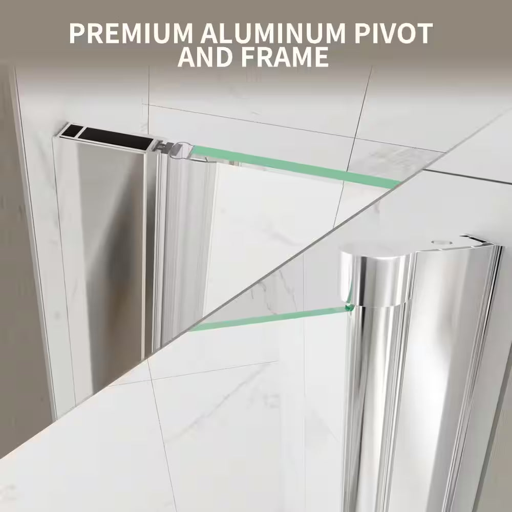 24-26 In. W X 72 In.H Frameless Pivot Shower Door in Chrome with Clear Glass