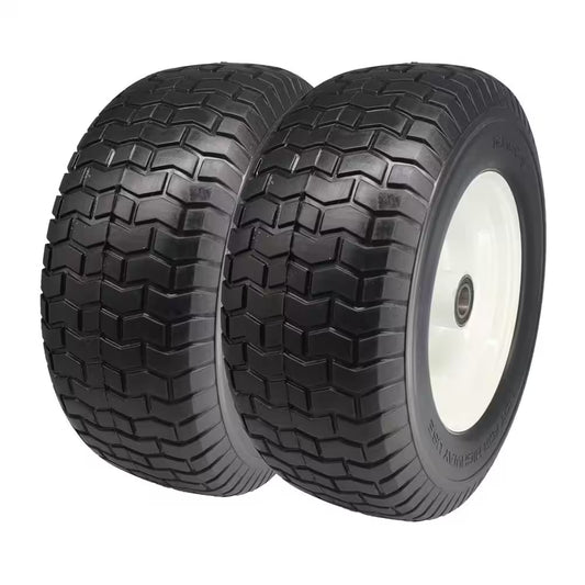 16 In. X 6.50 In.-8 Flat Free Lawn Garden Tire, 1 In. Bearings, 3 In. Center Hub, Set of 2