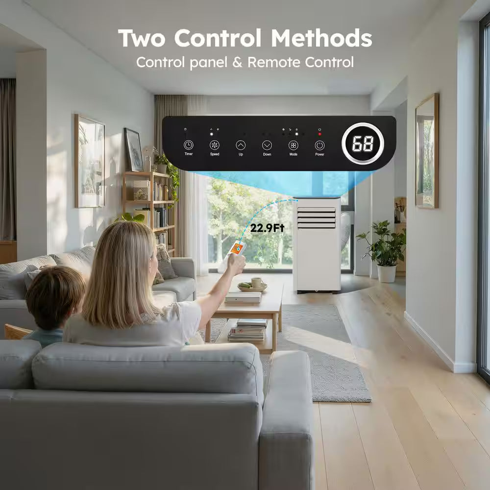 8000 BTU Portable Air Conditioner 350 Sq. Ft. with Dehumidifier with Remote in White, Timer, 3-Modes