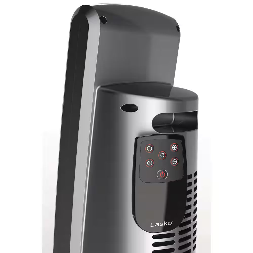 1500W 30 In. Black Indoor Electric Tower Forced Air Ceramic Space Heater with Thermostat, 2-Speeds, Timer, and Remote