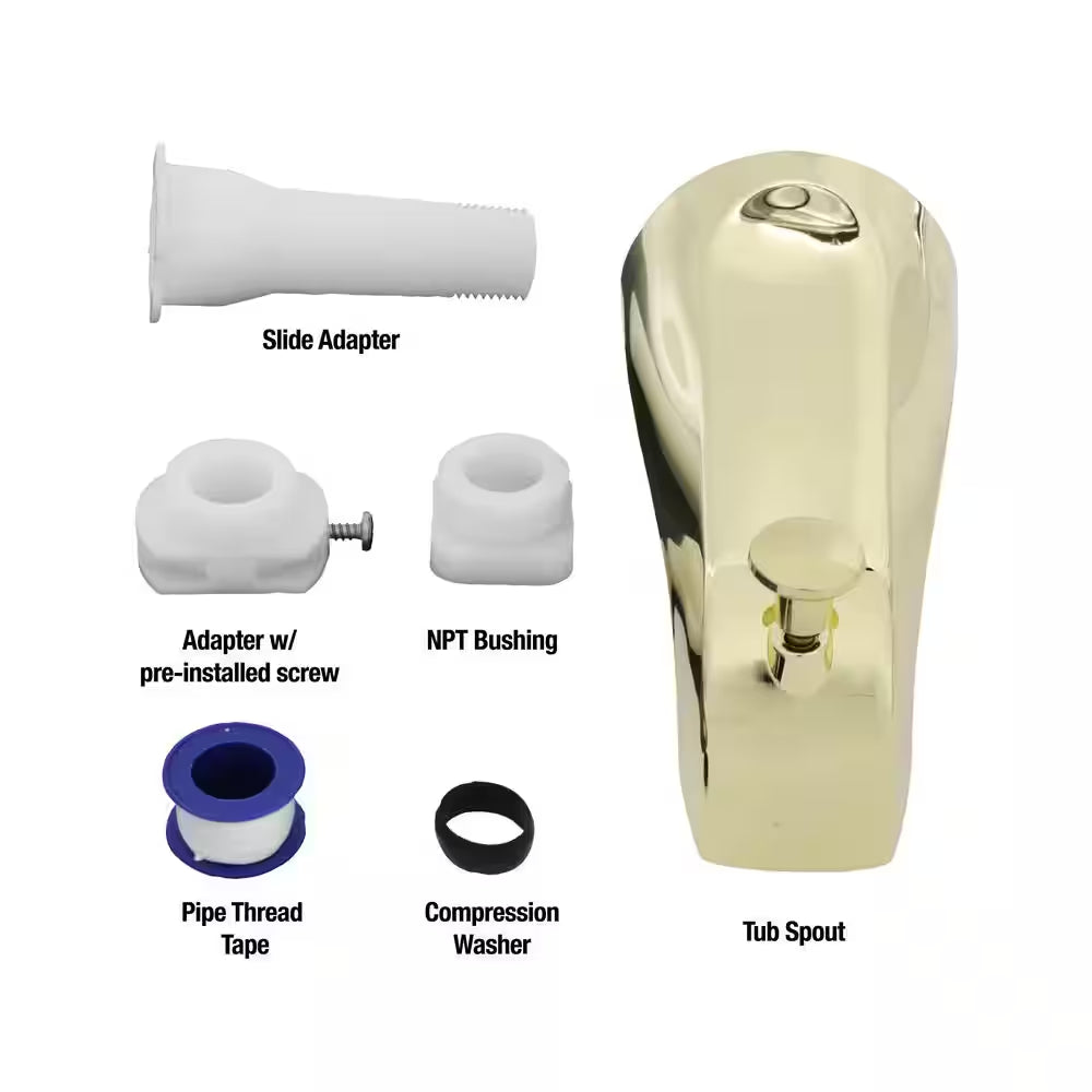 Diverter Tub Spout with Slip Fit and IPS Connection in Polished Brass