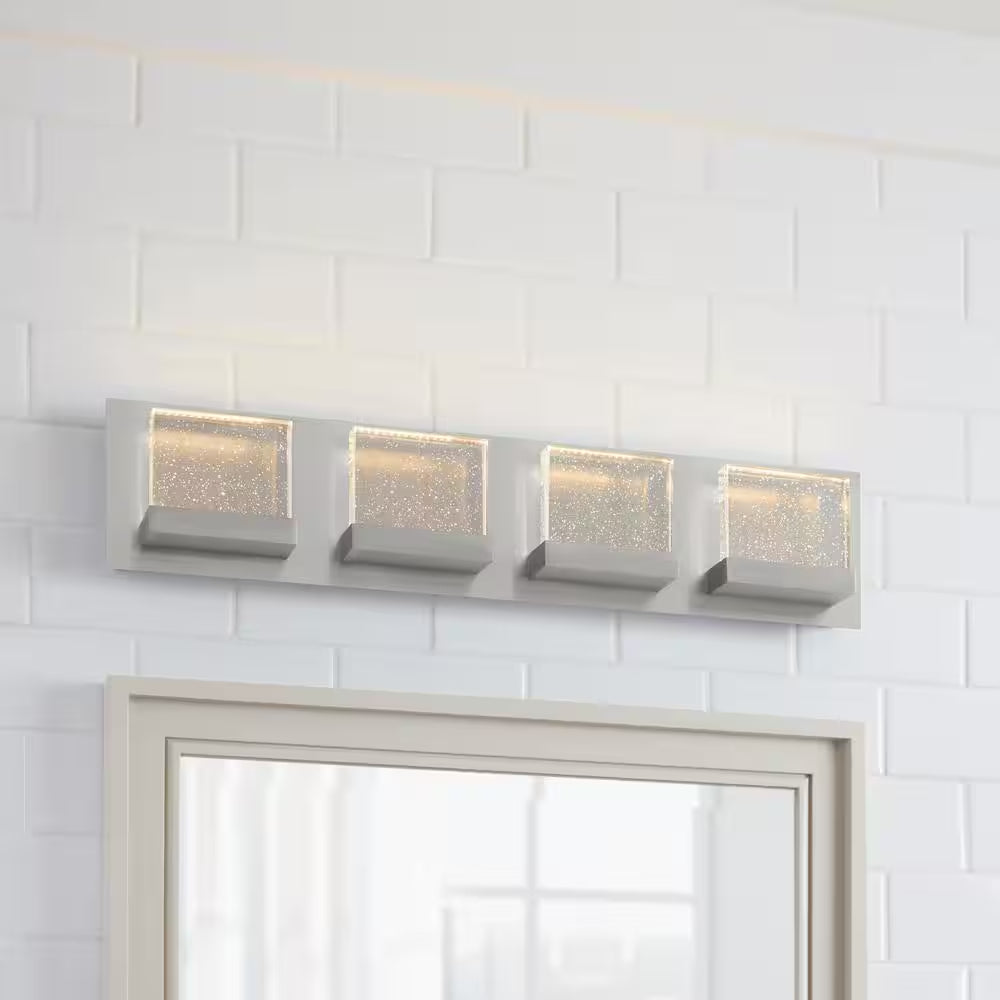 Alberson 5.1 In. W 4-Light Brushed Nickel Integrated LED Bathroom Vanity Light Bar with Bubble Glass