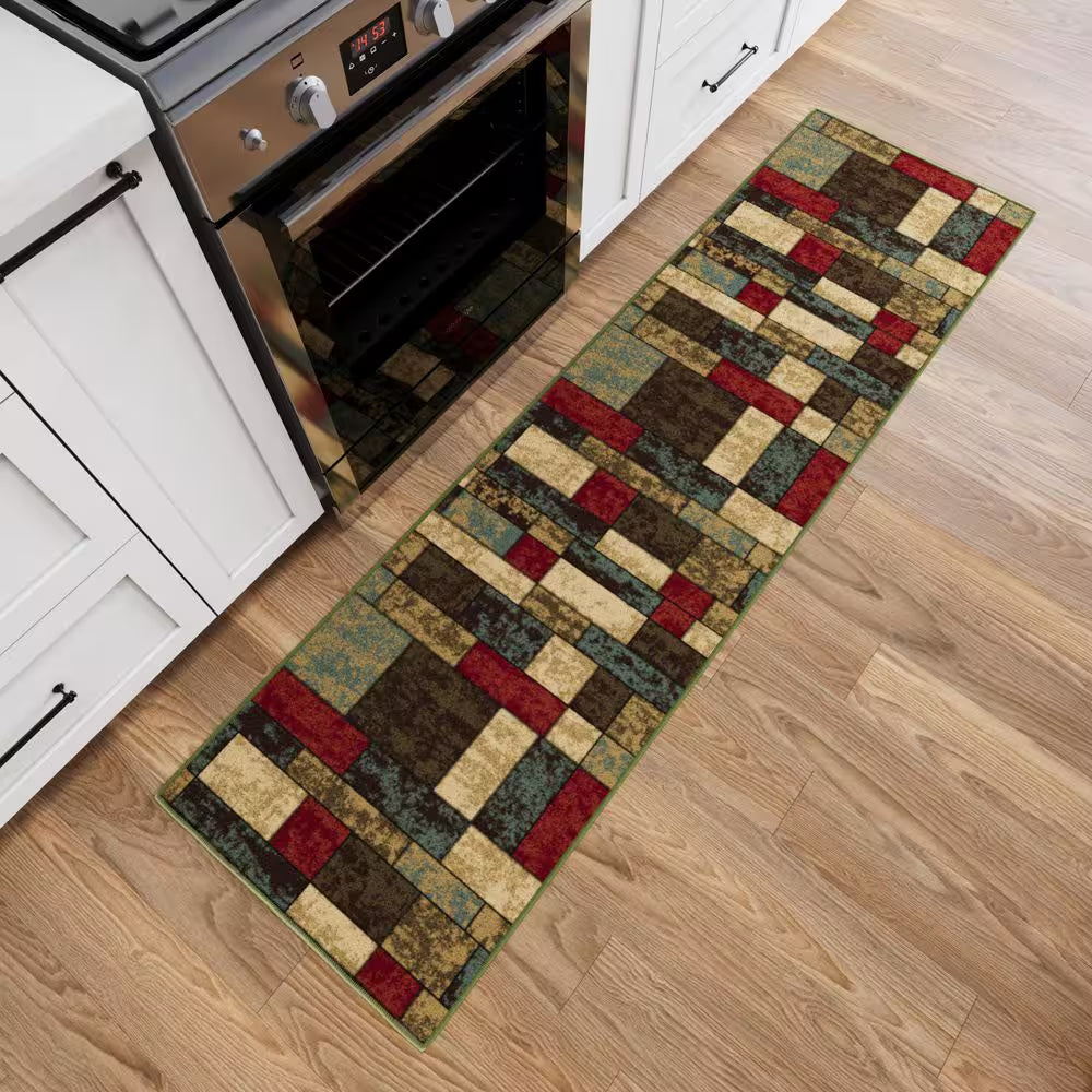 Ottohome Collection Non-Slip Rubberback Boxes Design 2 X 6 Indoor Runner Rug, 1 Ft. 10 In. X 6 Ft., Multicolor