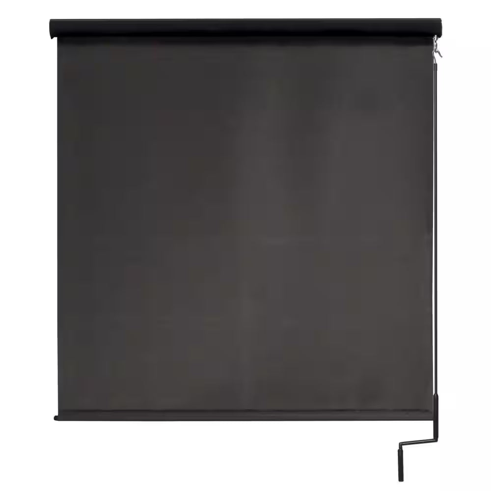 Moonstone Dark Brown Cordless Outdoor Patio Roller Shade with Valance 120 In. W X 96 In. L