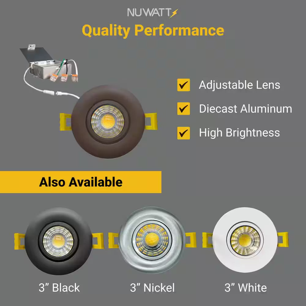 3 In. Canless Bronze round Gimbal Integrated LED Recessed Light Kit 5 CCT 2700K - 5000K New Construction (4-Pack)