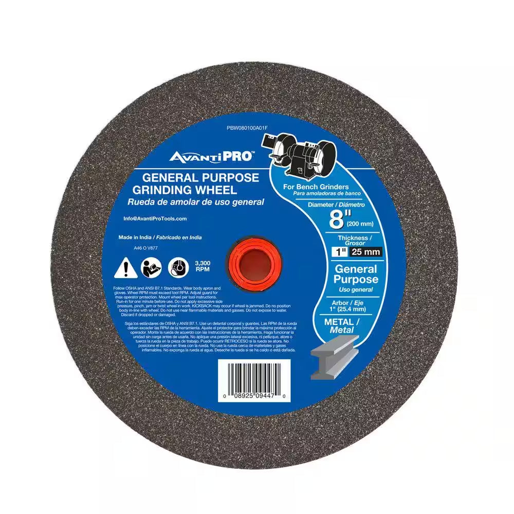 8 In. X 1 In. X 1 In. General Purpose Bench Grinding Wheel