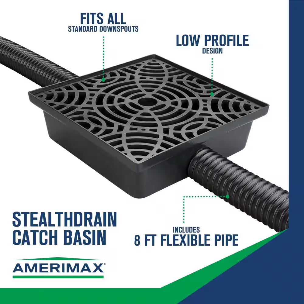 Stealth Drain 12 In. Black Vinyl Catch Basin Downspout Extension Kit