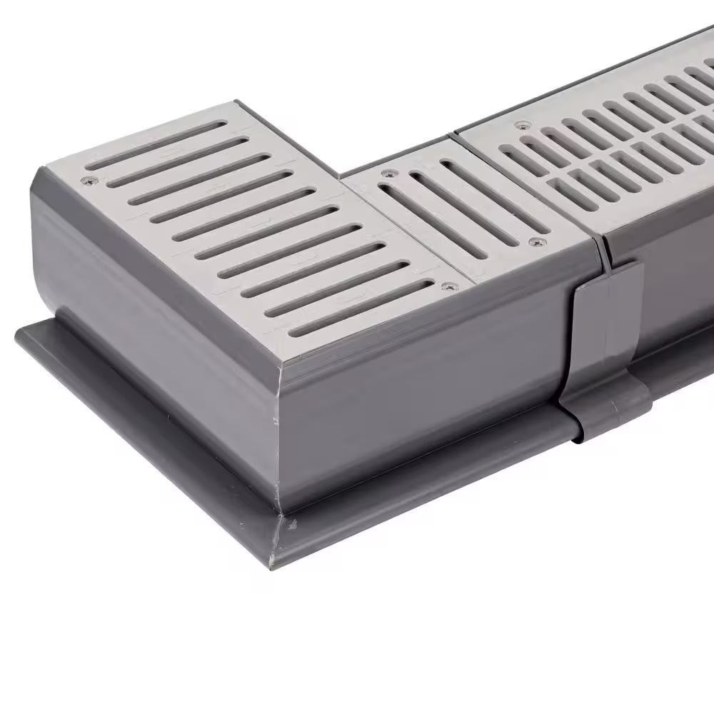Spee-D Channel Drain 90 Degree Elbow and Grate, Gray Plastic