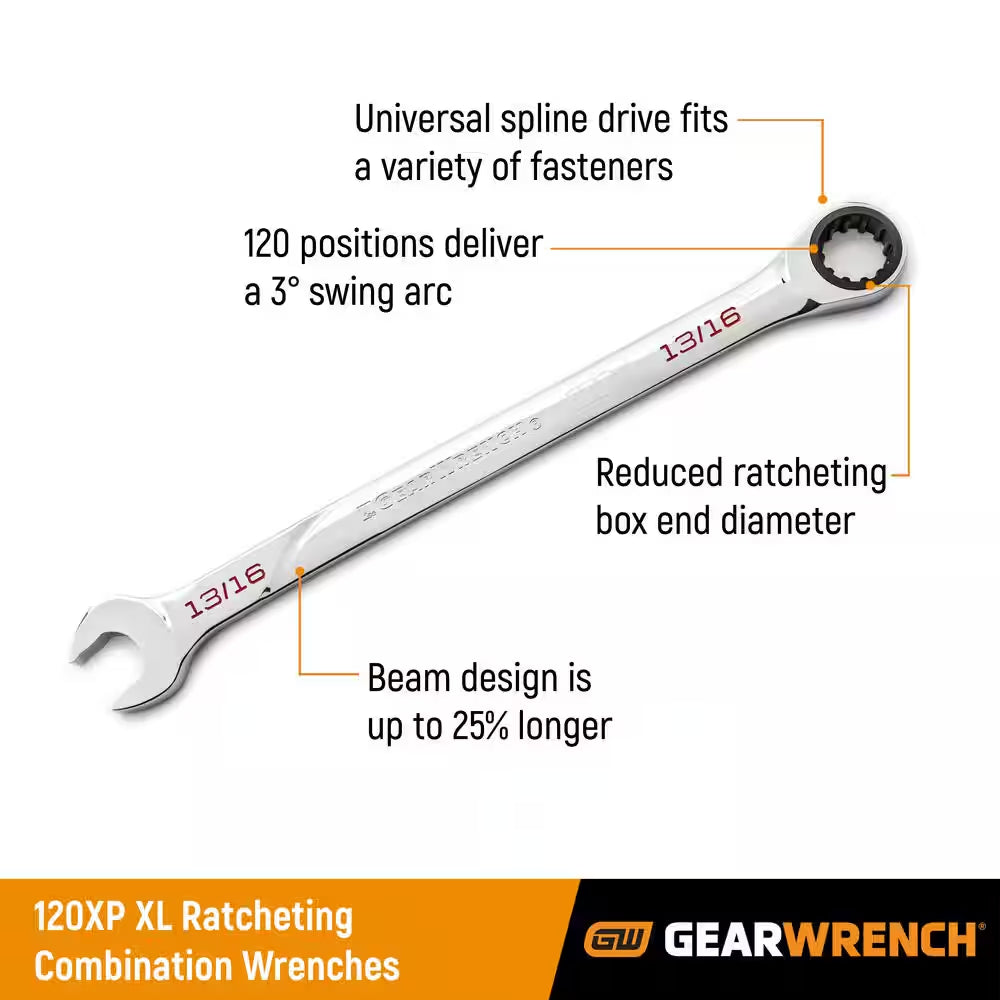 9/32 In. SAE 120XP Universal Spline XL Combination Ratcheting Wrench