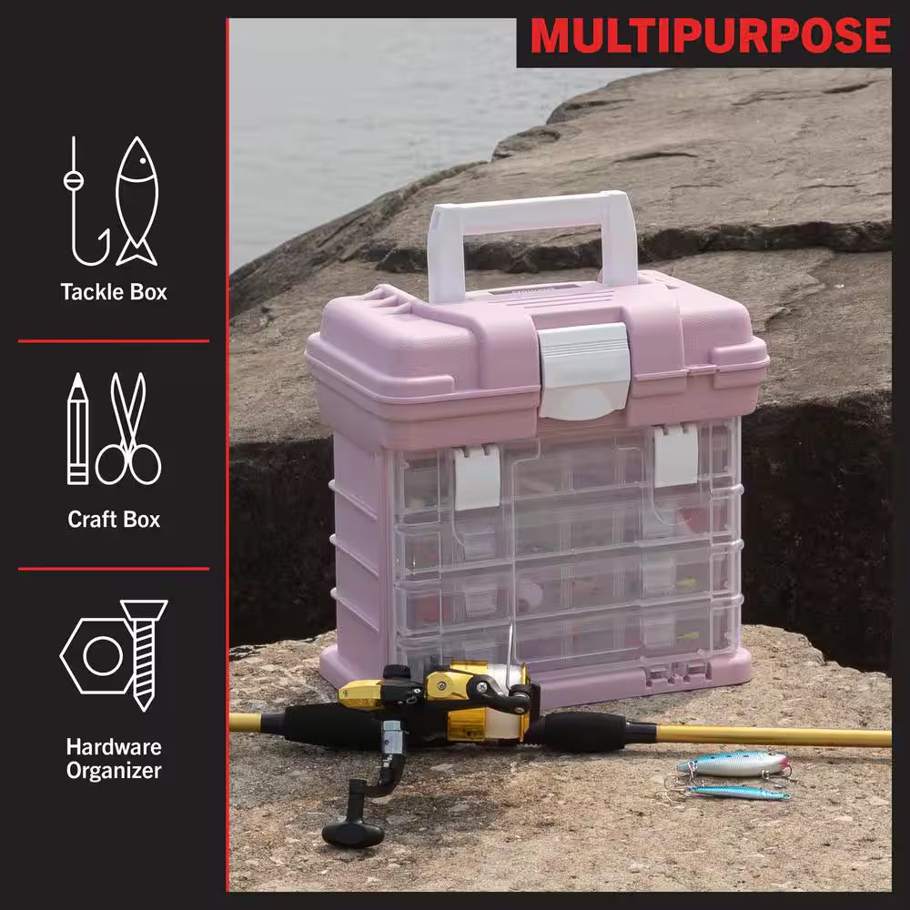 7 In. W - Pink Plastic 4 Drawer Tool Box for Hardware or Craft Supplies - Portable Tool Box
