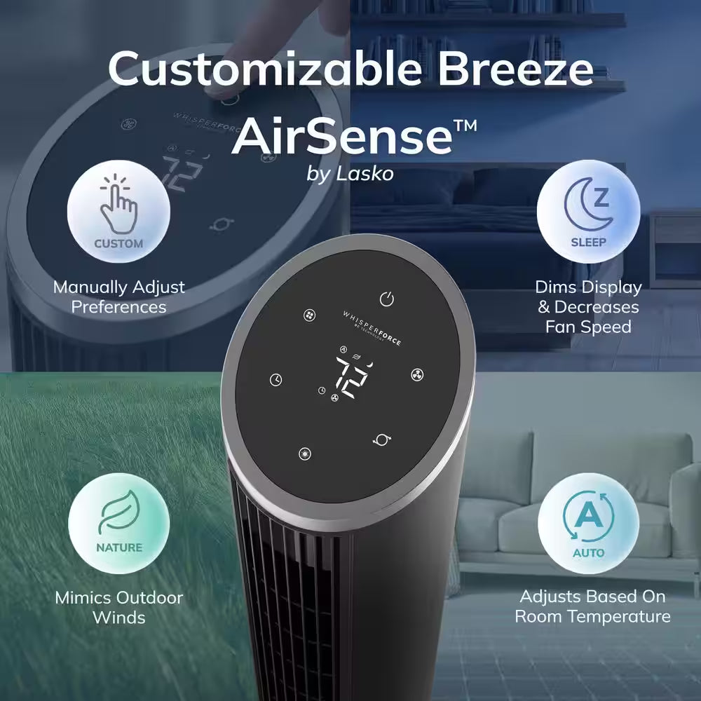 36 In. 12-Speed Oscillating Tower Fan in Black with Quiet DC Motor for Bedrooms, 4-Fan Modes, Timer, Remote, 11 In. Dia