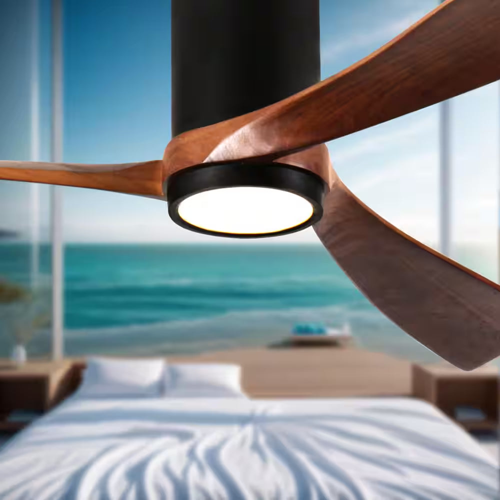 60 In. Indoor/Outdoor Black Modern Flush Mount LED Ceiling Fan with 3-Colors Dimmable and Remote APP Control