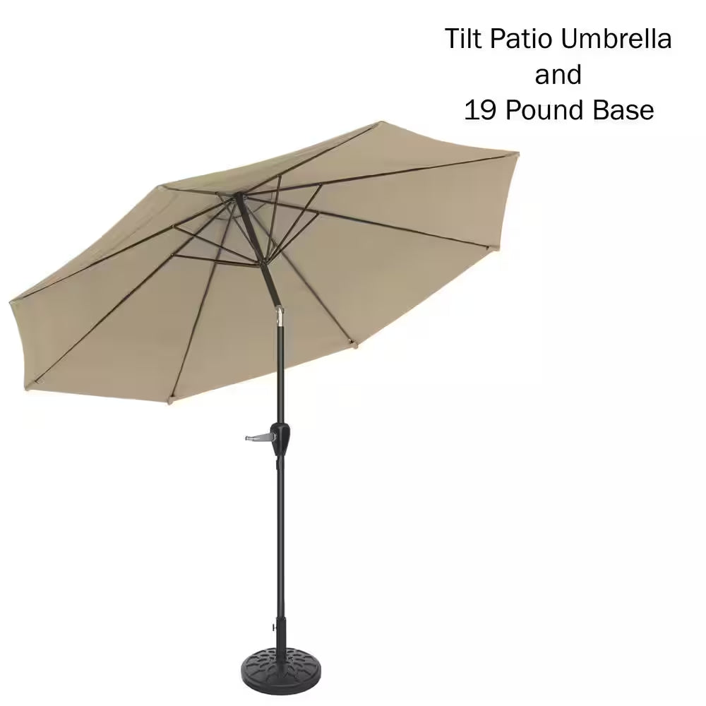 10 Ft. Outdoor Market Patio Umbrella with Auto-Tilt and Base in Sand