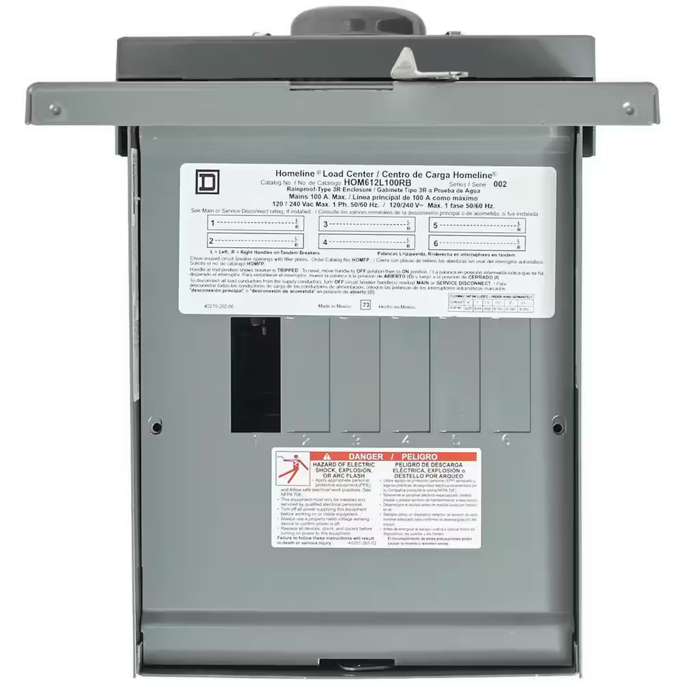 Homeline 100 Amp 6-Space 12-Circuit Outdoor Main Lug Electrical Panel(Hom612L100Rbcp)