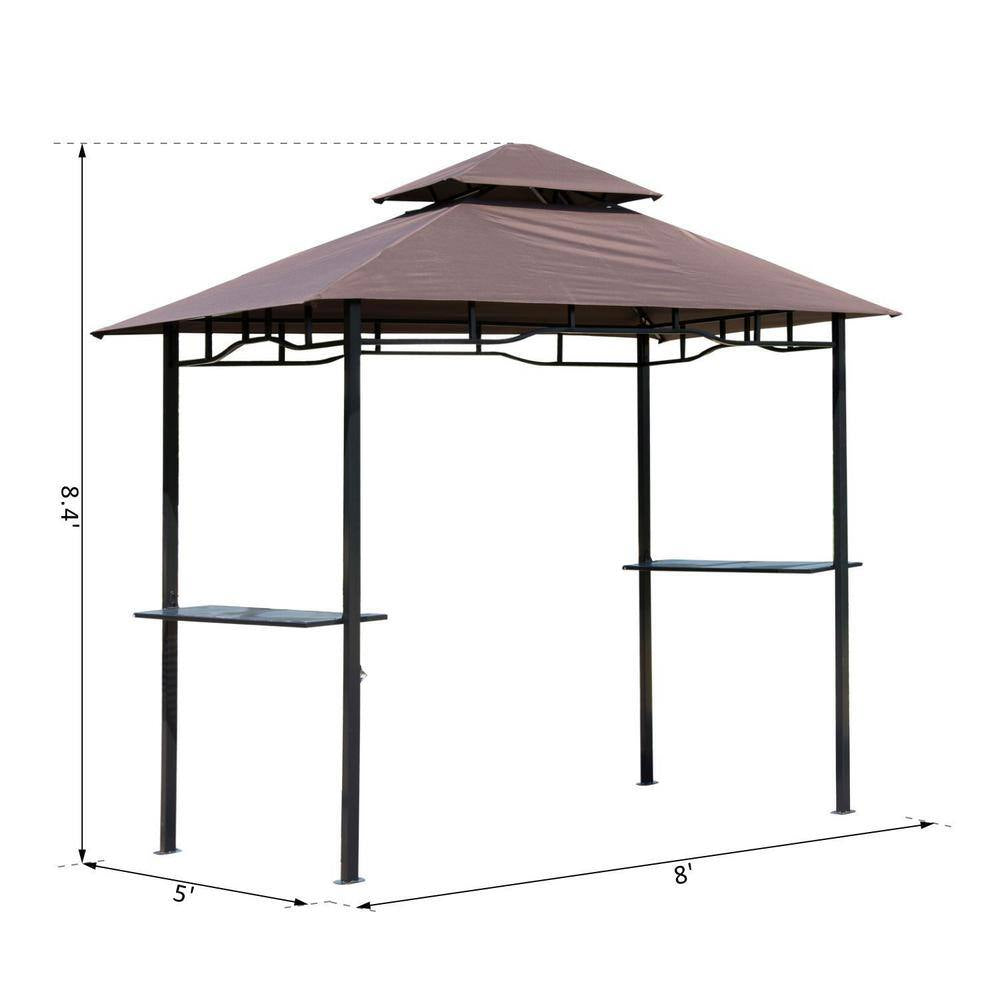 5 Ft. X 8 Ft. Beige Patio Double-Tier BBQ Grill Canopy Tent with Flame Retardant Cover Work Surface & Stylish Utility