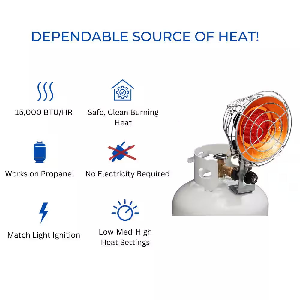 Infra-Red Tank Top Propane Heater - Single Burner, 15,000 BTU, Model# FBDTP15