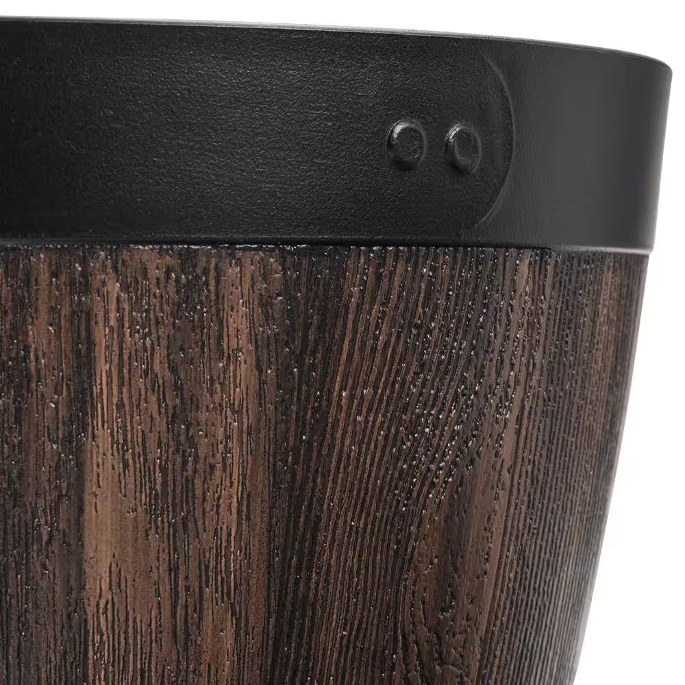 Reedley Medium Walnut Brown Resin Wine Barrel Lightweight round Planter (11.33 In. L X 11.33 In. W X 8.51 In. H)