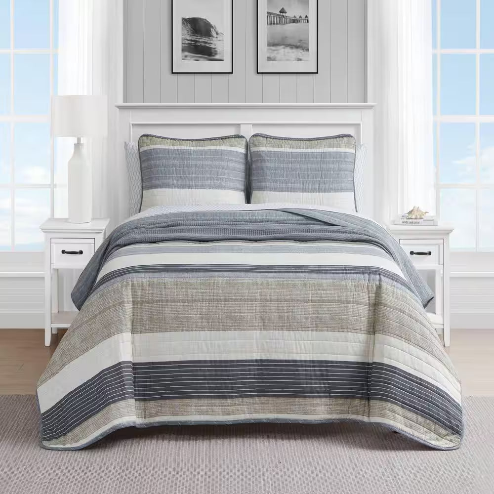Ridgeport 3-Piece Beige Cotton Full/Queen Quilt Set