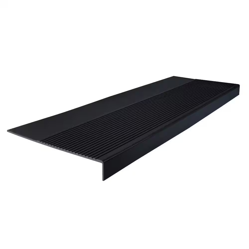 Light Duty Ribbed Design Black 12-1/4 In. X 48 In. Rubber Square Nose Stair Tread