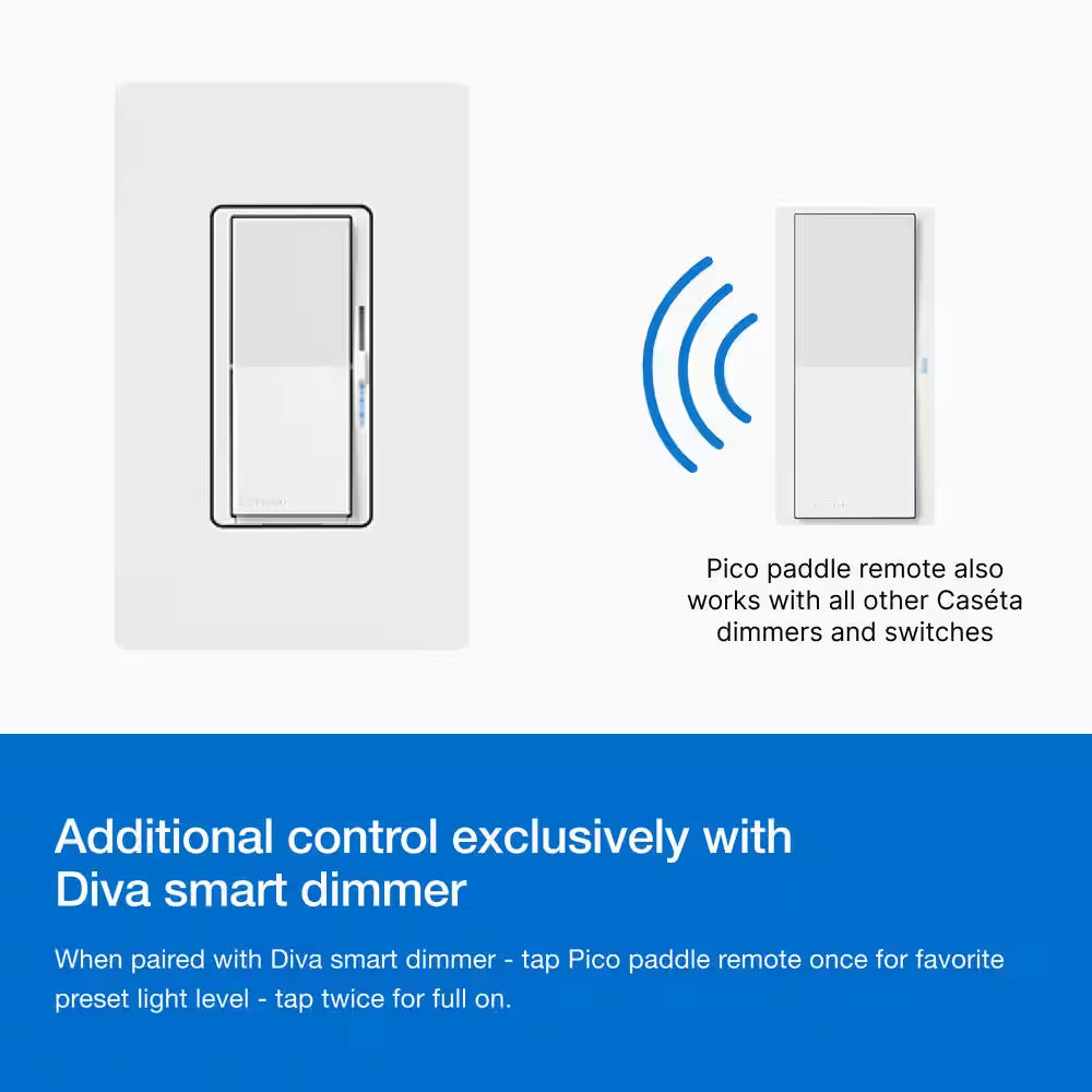 Pico Paddle Remote for On/Off Control of Caseta Smart Switches/Dimmers, White (PJ2-P2B-GWH)