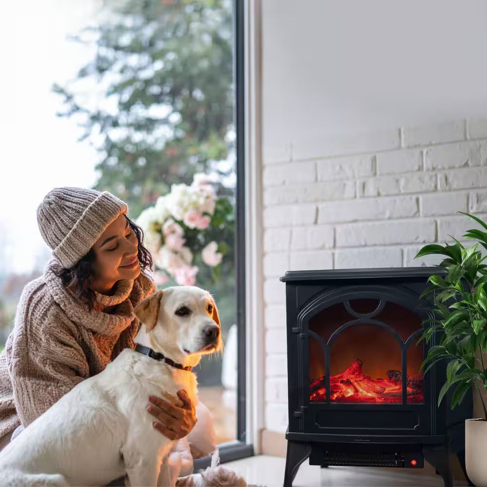 21.5 In. Freestanding Classic Electric Log Fireplace in Black