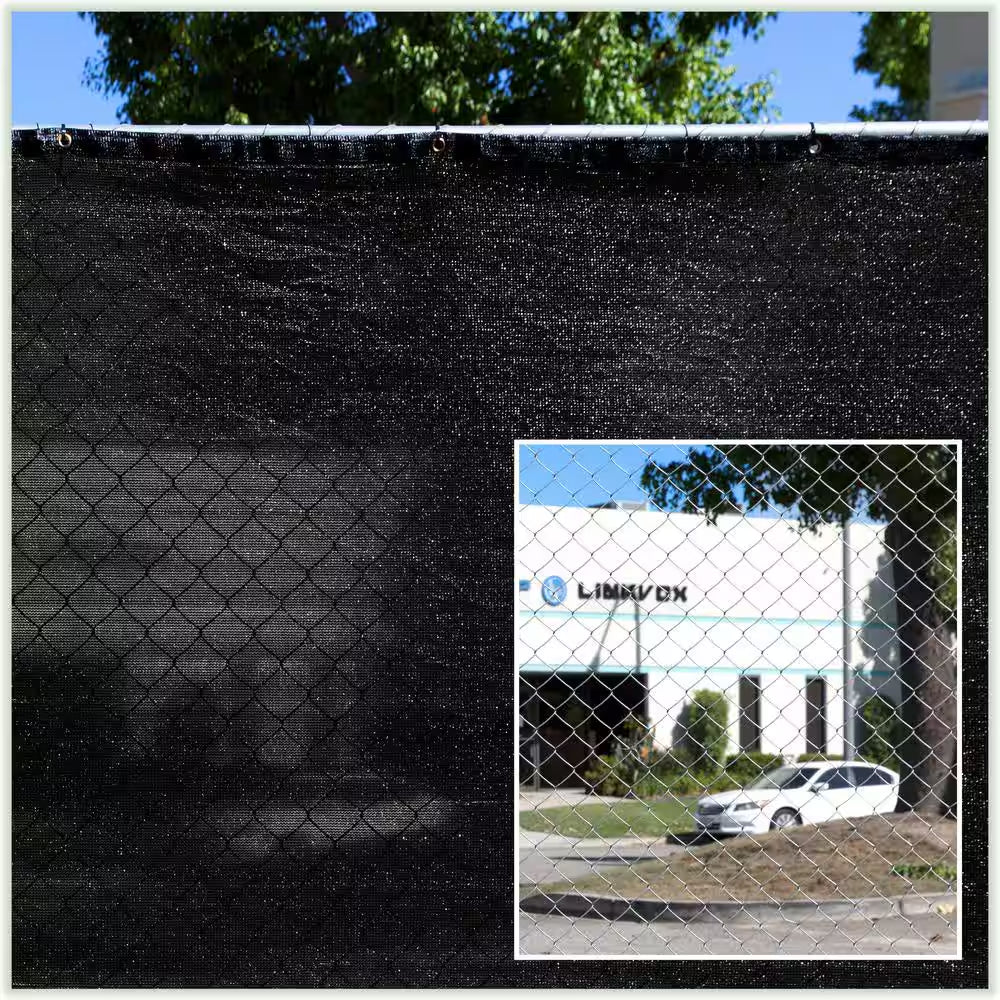 4 Ft. X 25 Ft. Black Privacy Fence Screen Mesh Fabric Cover Windscreen with Reinforced Grommets for Garden Fence